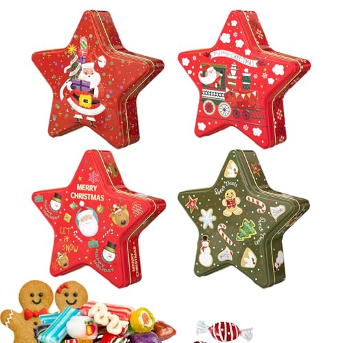 Cajas De Lata De Navidad | 4 Piezas Botes De Almacenamiento Para Golosinas - Contenedores Grandes Reutilizables Para Galletas De Navidad | Para Chocolates Caramelos Alimentos Año Nuevo Halloween Fiest