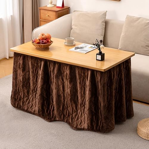 Folding Heated Table with Bamboo Top for Living Room, Bedroom, and Outdoor Use - Adjustable Temperature, Space-Saving Design, Portable Heating Solution