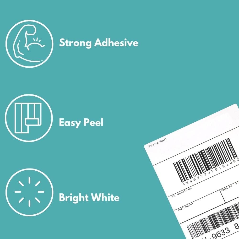 PSBM 4 Rolls 4 x 4 Inch Thermal Transfer Label Stickers, 3 Inch Core, 1475 Labels/Roll, Fade-Resistant Label for Barcode and Shipping Printing, Compatible with Zebra, Sato & Datamax
