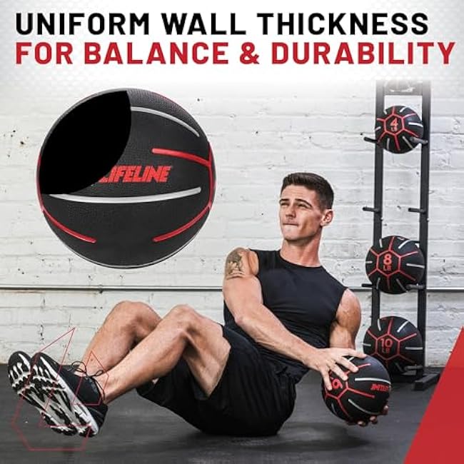 Medicine Ball - Total Body Strength and Stability Training - Non-Slip, Light Bounce - Textured Surface - Durable - Home Gym Exercise Equipment