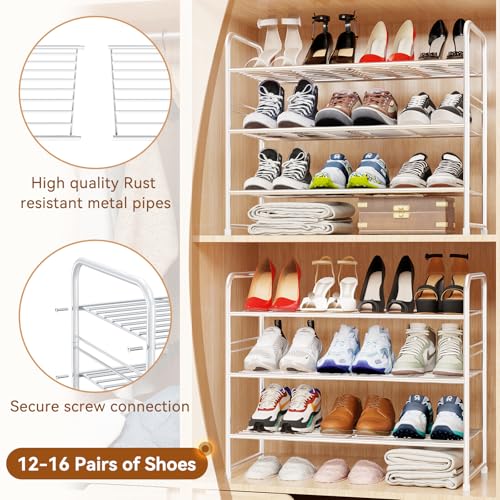 Image of Simple Shoe Rack, 3 Tier Heavy Duty Metal Shoe Shelf 27 Inch Wide, White