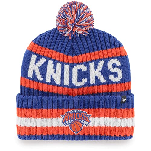47 NBA Unisex-Adult Primary Logo Bering Cuffed Knit Pom Beanie Hat (New York Knicks)