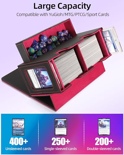 Image of MTG Deck Box, MTG Commander Card Deck Box with Commander Display, Fits 250+ Single Sleeved, Double Card Storage Box with Dice Tray, Magnetic Card Storage Case for CCG TCG Sports Cards, Black Red