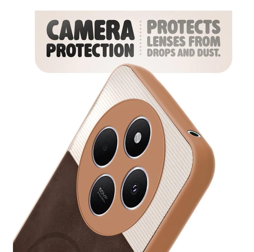 Image of Bintage CASE Mac Safe Design Hard Light Weight Back Case | Soft Border Camera Protect | Dual PU Leather Finish Back Cover Compatible for Mi Redmi A4 5G - White & Cherry Brown