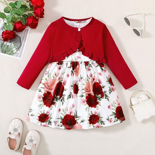 Girls Dress and Cardigan Sleeveless Floral Print Tank Dresses and Bolero Shrug 2 Piece Kids Girl Spring Outfit3