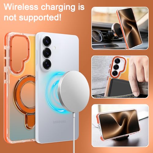 Image of Magnetic for Samsung Galaxy S26 Case with Stand [Compatible with Magsafe] [Cute Fluorescent Design] [1 Screen Protector] Slim Translucent Matte Case for Galaxy S26 6.3 inch, Orange