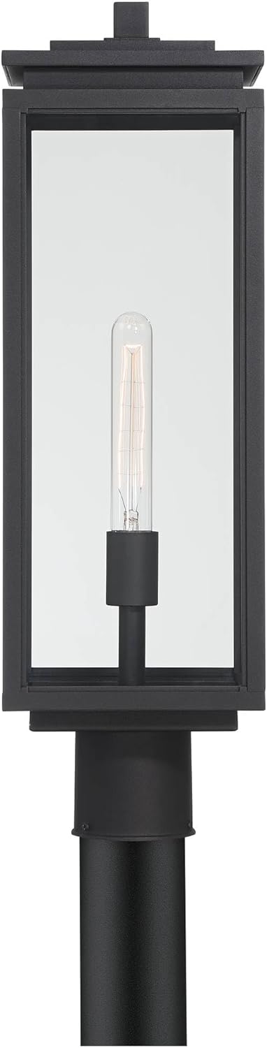 Possini Euro Design Atkins 23 1/4" High Modern Outdoor Post Light Fixture Pole Porch House Exterior Lantern Edison Bulb Weatherproof Matte Black Die Cast Metal Clear Glass Shade Outside Front Door