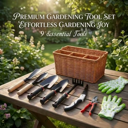 Set de herramientas para jardín, 9 piezas, acero miniatura 3