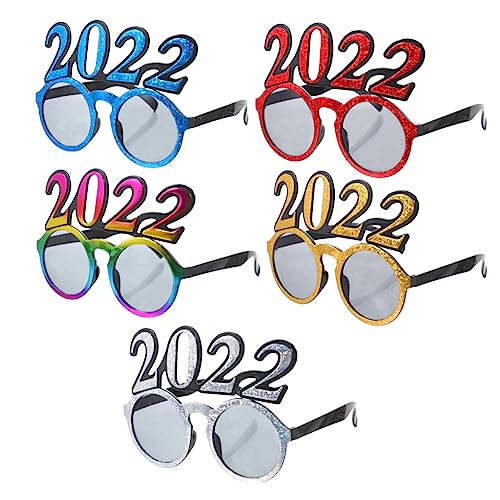 BRIGHTFUFU Unique 2022 Year's Eve Party Glasses 5 Pack Photo Props Decorations for Adults Kids