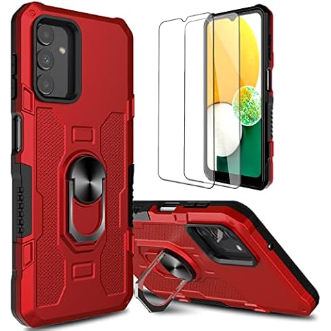 lovpec for Samsung Galaxy A13 5G Phone Case with Soft TPU Screen Protector, Ring Holder Kickstand Dual Layer Protective Slim Hard Shockproof Stand Non-Slip Tough Cover Cell Phone Case (Red 2) Cover