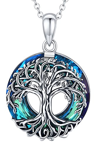 Collier Arbre de Vie Collier Femme en Argent 925 Pendentif Arbre de Vie avec cristal, Saint Valentin Fête des Mères Noël Anniversaire Cadeau de Bijoux pour Femmes Maman Elle Fille Amie Cover