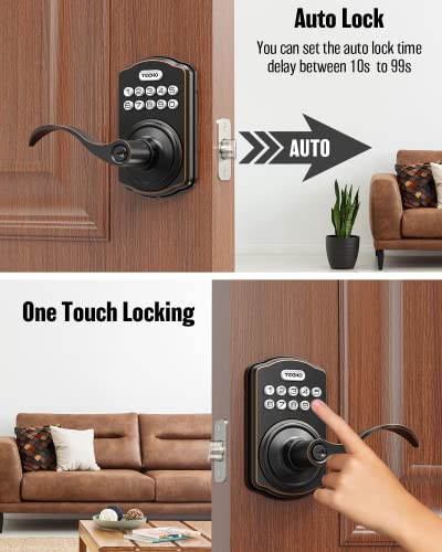 Teeho Keyless Entry Electronic Door Locks With Keypads - Deadbolt Smart Lock - Front Door Lock Set With Door Levers - Auto Lock - Easy Installation - Oil-Rubbed Bronze #TOP2