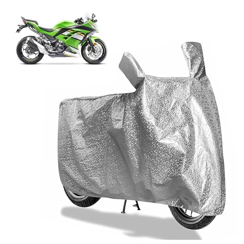Image of Sulfar Bike Cover for Kawasaki Ninja 300 (Sports Faired) | Waterproof, Dustproof & UV Protected | All Weather Two Wheeler Cover (Silver) New 2026 Variants