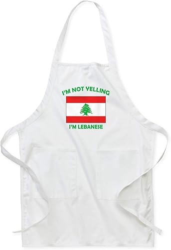 Delantal de cocina ajustable con babero con babero ajustable con texto en inglés "I'M Not Yelling, I Am Libanese Lebanese Lebanon, Blanco
