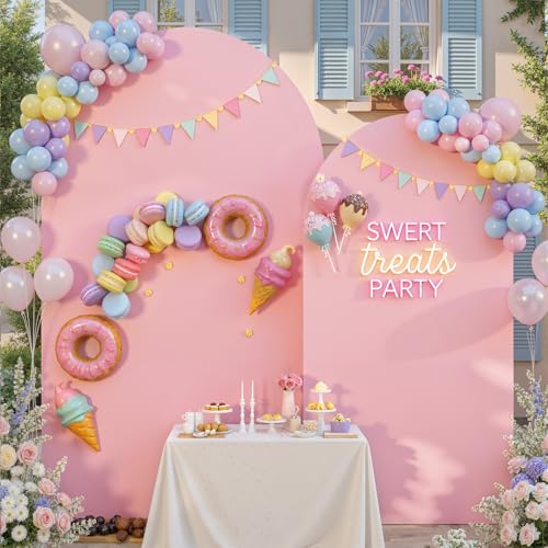 Image of Pink Arch Backdrop Cover Set of 2 (7.2ft & 6ft), Chiara Arch Cover Wrinkle-Free Spandex Arch Cover for Wedding Birthday Party Baby Shower Bridal Shower Ceremony Banquet Fabric Backdrop (No Stand)