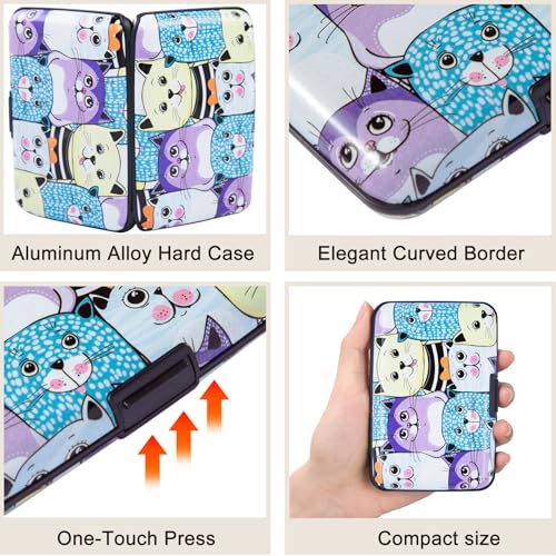 Image of ELFISH Mini RFID Aluminum Wallet Credit Cards Holder Business Card Case Metal ID Case for Men Women (Color cat)