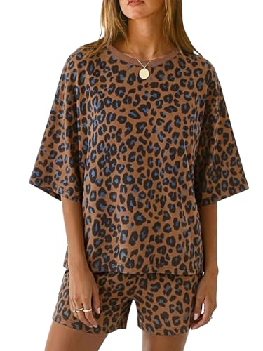 Image of Tankaneo Womens Pajama Sets 3 /4 Sleeve Oversized Tops & Loose Fit Shorts Lounge Set with Pockets Loungewear