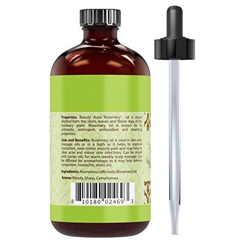 Beauty Aura 100% Pure Rosemary Essential Oil * 4 Fl. Oz. * Therapeutic Grade Oil * Ideal For Aromatherapy #TOP2
