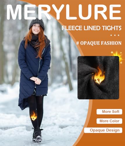 Image of MERYLURE Winter Warm Fleece Lined Tights for Women, Opaque Thermal Pantyhose, High Waisted Control Top Leggings