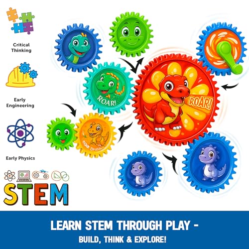 Image of Motorized Gear Building Blocks Toys, Electric Dinosaur Spinning Set Ages 3-6, STEM Construction Kit, Fine Motor Cause-Effect Gift for Boys Girls | Spinning Gear Construction Kit, Fine Motor Cause-and-Effect STEM Building Toy, Gift for Kids Ages 3-6