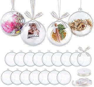 HOUISM Clear Plastic Craft Baubles 8CM Transparent Fillable Personalised Bauble for Kids DIY Craft Birthday Wedding Party Gifts Creation with Crystal Thread 20M+Party Tisel 2M+Ribbon 22M