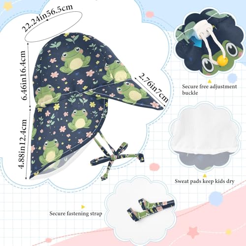Toddler Boy Girl Sun Hat Boy Water Hats Baby Girls' UPF 50+ Wide Brim Beach Essentials Cartoon Cute Frog Navy Blue4