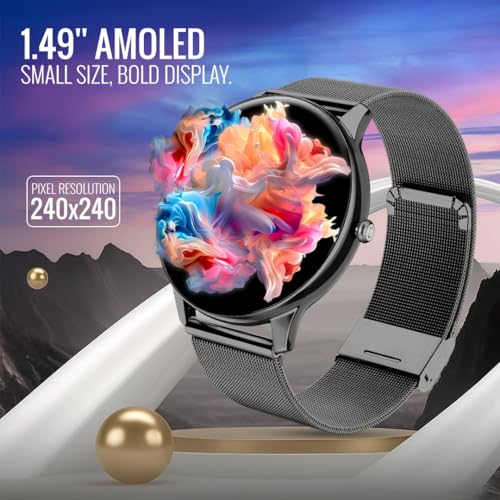 Image of GameSir Glavito Round Dial Smartwatch with 1.49 inch AMOLED Display, 100+ Sports Modes, Bluetooth Calling, Functional Crown Control, Health Tracking, 100+ Watch Faces for Men & Women (Millanese Black)