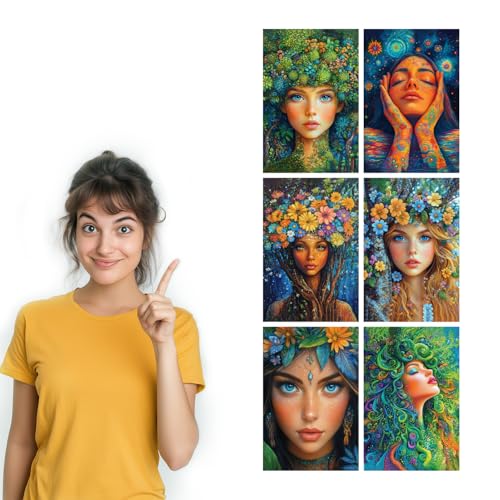 Image of SiddArtify Botanical Goddess Wall Art Prints Set - Fantasy Portrait Poster Decor for Living Room Bedroom Office - 12x18 inch Board Pack of 6