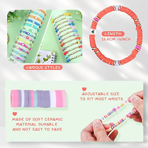 Jadive JADIVE-BRACELETS-0550 48 Pcs Colorful Kids Friendship Bracelet Set Adjustable Stretch Beaded Bracelets Bracelet Preppy Heishi Surfer Bracelets Set Friendship Bracelets thumb #1