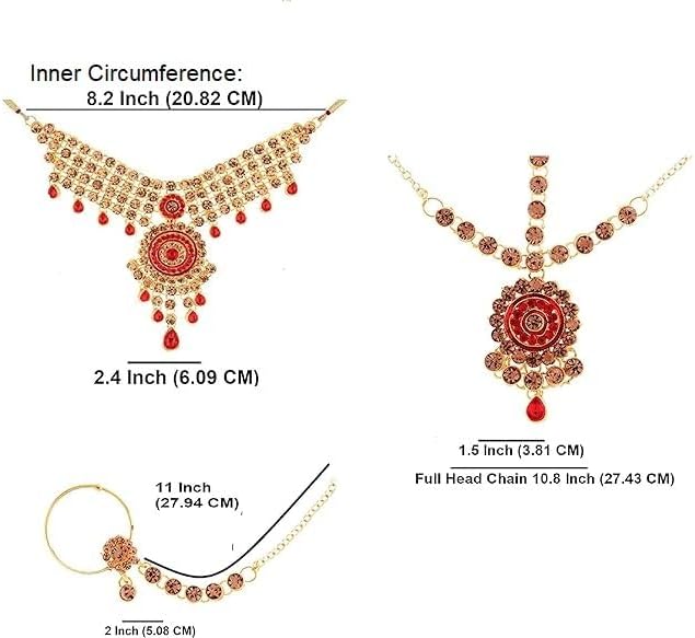 Efulgenz Indian Bridal Jewelry Indian Wedding Jewelry Sets for Women Bridal Bollywood Kundan Rhinestone Necklace Earrings Maang Tikka Head Chain Nose Ring Bracelet Jewelry Set - Image 5