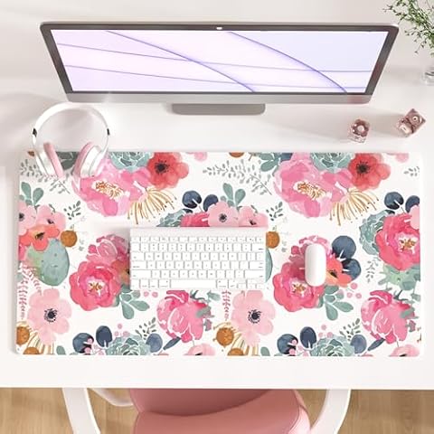 QIYI Pink Floral Large PU Leather Mouse Pad Cover