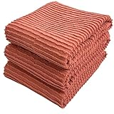 Serafina Home Peach Coral Salmon Kitchen Hand Dish Towels: Oversized 28' x 18',100% Cotton Cloth Soft Cleaning Drying Absorbent Ribbed Design, Set of 3 Multipurpose for Everyday Use (Peach)