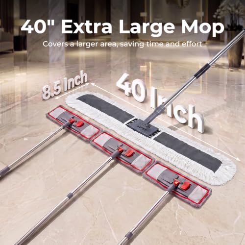 Image of 40 inch Commercial Dust Mop, Large Dust Mop with 2 Washable Pads, Grey