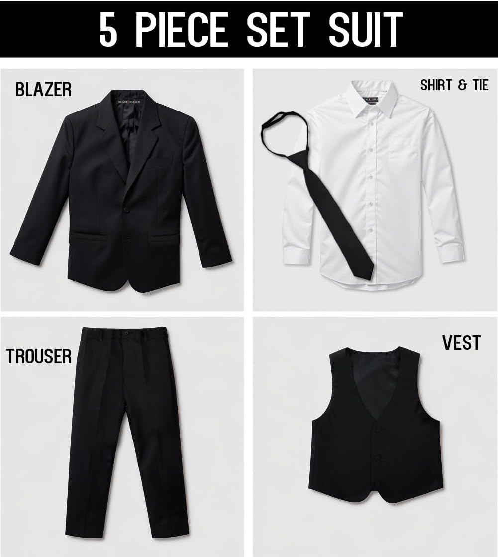 Black n Bianco Boys' Formal Black Suit with Shirt and Vest