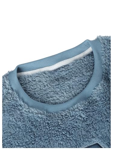 Floerns Men's Letter Embroidery Long Sleeve Teddy Sweatshirts Fuzzy Crewneck Pullover4