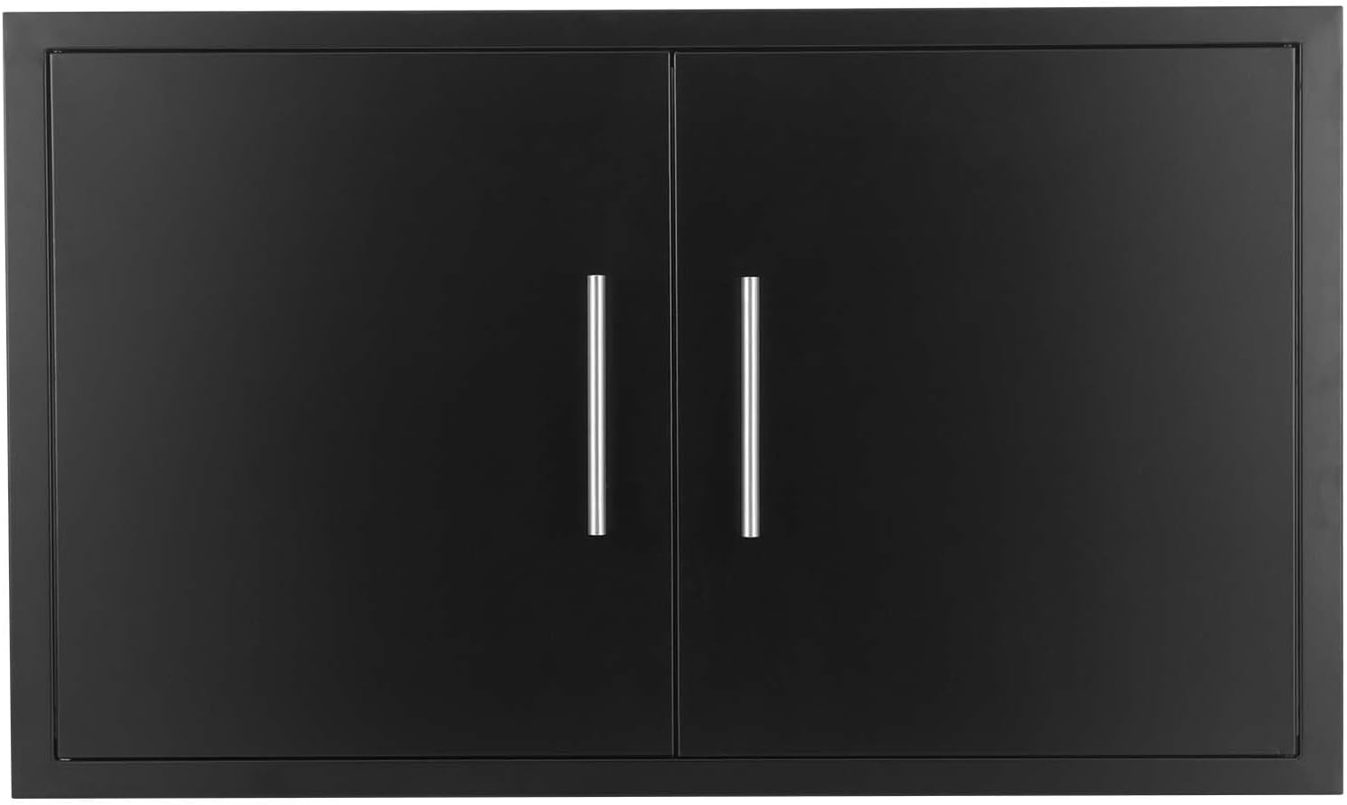 JIE JIN Outdoor Kitchen Doors 33" W X 22" H Double Doors 1.2mm Thickness Stainless Steel BBQ Access Door BBQ Island Doors Outdoor Kitchen Accessories Door for Outdoor Kitchen BBQ Island (Black)