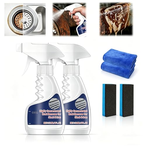 Hochleistungs-Rostlöser für Metall,2pc Rostentferner Spray, Entfernt effektiv Rost von Metalloberflächen,Reiniger zur Rostentfernung von Möbeln,rust remover spray mit Mikrofasertüchern & Schwämmen