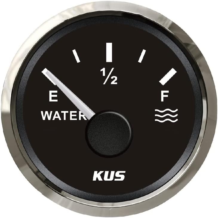 Marine RV Water Level Gauge, Water Level Gauge Meter Indicator, 52mm/2in Water Level Gauges 9-32V DC Smart Alarm for Marine Boat RV 0-190ohm (Black)