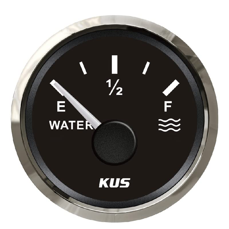 Marine RV Water Level Gauge, Water Level Gauge Meter Indicator, 52mm/2in Water Level Gauges 9-32V DC Smart Alarm for Marine Boat RV 0-190ohm (Black)