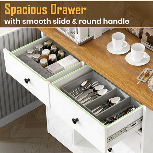 Image of ABOUT SPACE 3ft Kitchen Storage Cabinet with 2 Drawers, Open Center Shelf, 2 Closed Cabinet with Adjustable Shelves Modern Kitchen Rack Cupboard for Dining Room, Living Room, Entryway - CM Oak & White