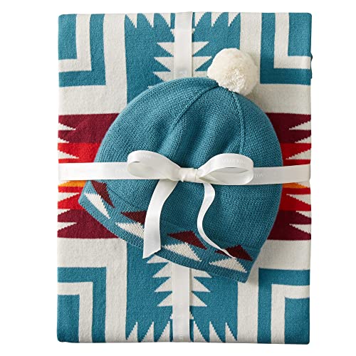 Image of Pendleton Organic Cotton Knit Baby Blanket w/ Beanie, Harding Teal