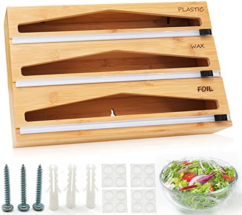 Tdsuco Foil and Plastic Wrap Organizer, 3 in 1 Wrap Dispenser with Cutter, Aluminum Foil and Parchment/Wax Paper Dispenser, Aluminum Foil Group and Storage for Kitchen, Appropriate With 12″ Roll
