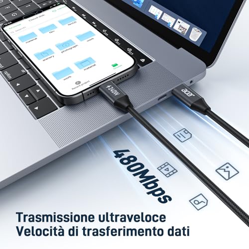 acer Cavo USB C 240W 3m, Cavo USB C a USB C Carica rapida, Caricatore Tipo C Nylon Braided Compatibile con iPhone 17 16 Samsung S23 Ultra iPad Air MacBook Pro Google Pixel 7 ecc. - Immagine 3