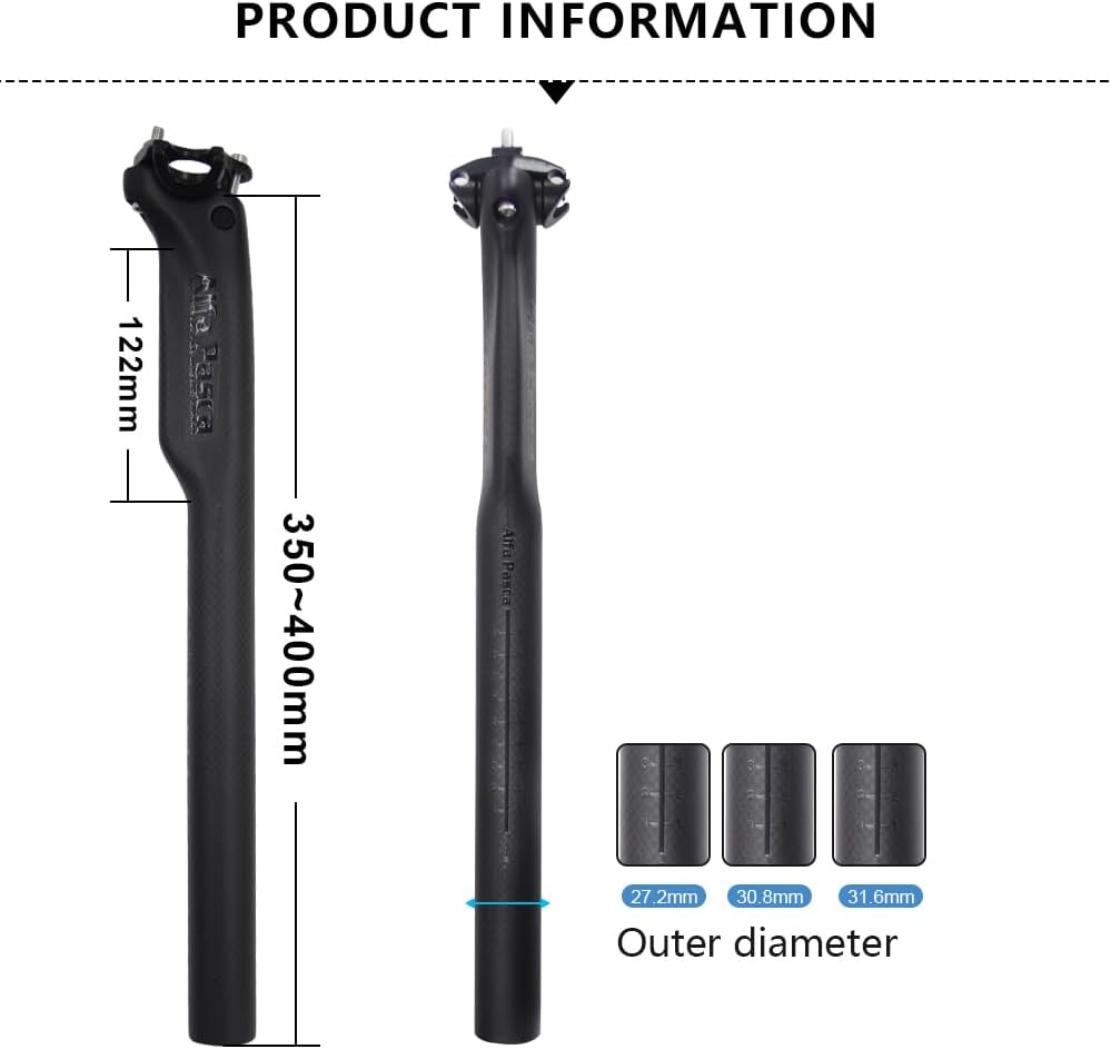 Alfa Pasca Mountain Bike Dropper Seatpost Carbon Road Bike Seatpost MTB Seatpost 3K Glossy/Matte 27.2/30.8/31.6X350/400mm