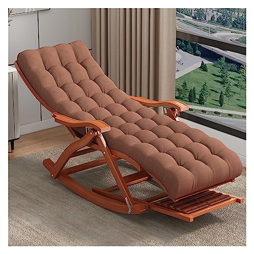 Genérico Mecedora de Madera Silla Mecedora Plegable de Gravedad Cero Tumbonas Sillones reclinables de bambú para Exteriores con reposabrazos y Almohada de Masaje de pies, Asiento reclinable