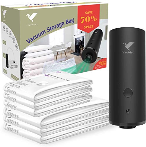 Vacbird Vacuum Storage Bags with Electric Air Pump, 6 Pack