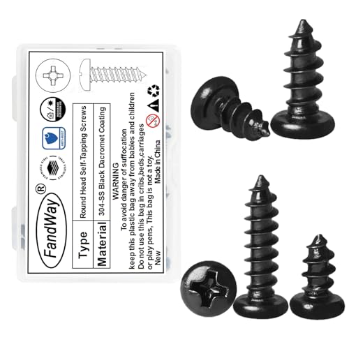 FandWay M3x10mm Rundkopf Blechschrauben,Linsenkopf Selbstschneidende Schrauben Kreuzschlitz,Edelstahl A2 V2A Schwarzes Oxid Holzschrauben,Pan Kopf Selbstbohrende Schrauben Vollgewinde.(100 Stück)