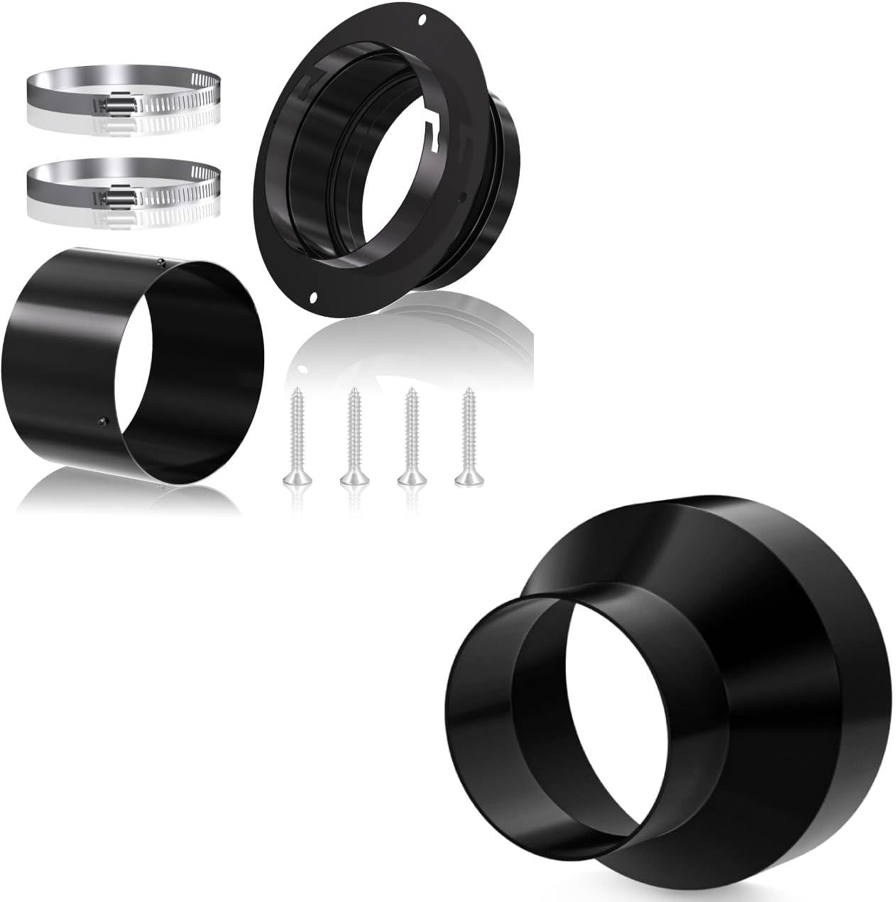 Hon&Guan Duct Reducer Increaser 6 to 4 Reducer and Dryer Vent Wall Plate with Quick Connect & Disconnect, Fits 4 Inch Ducting