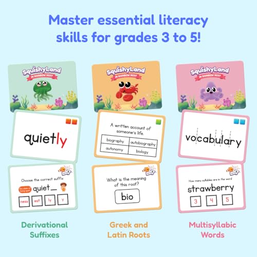 THE FIDGET GAME SquishyLand Expansion Card Packs – Grades 3 to 5 Literacy Skill Flash Cards for SquishyLand | Reading Cards on Syllables, Suffixes, and Roots | Multisensory Game for Classroom & Home - Image 2
