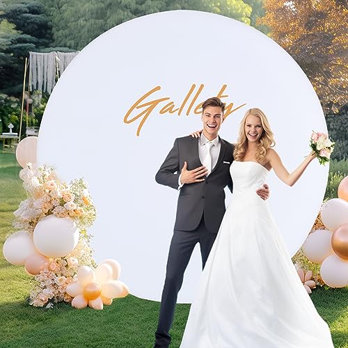 Gallety 7.2FT White Round Backdrop Cover with Size Adjuster & 4 Metal Clips, Universal Fit for 5ft-7.2ft Circle Stand, Polyester Fabric Arch Cover for Wedding, Birthday Party, Videos Photography Decor - image 5